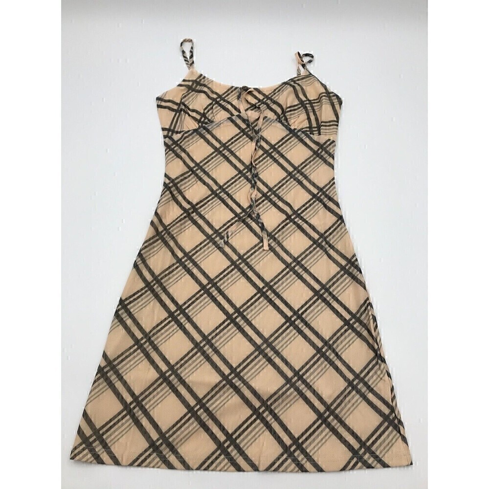 Cider Beige & Black Diamond Print Spaghetti Strap Dress size Small